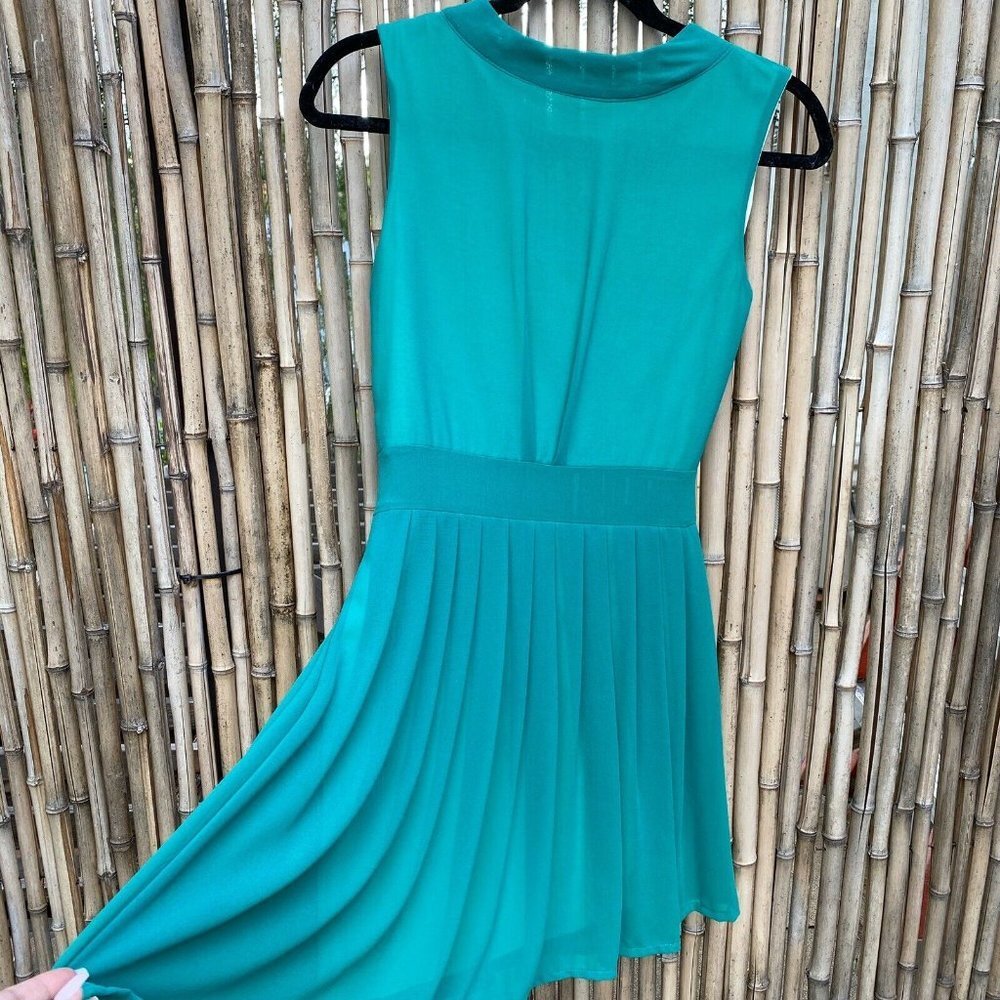 Vintage Green Chiffon Pleated Secretary Dress Sz M